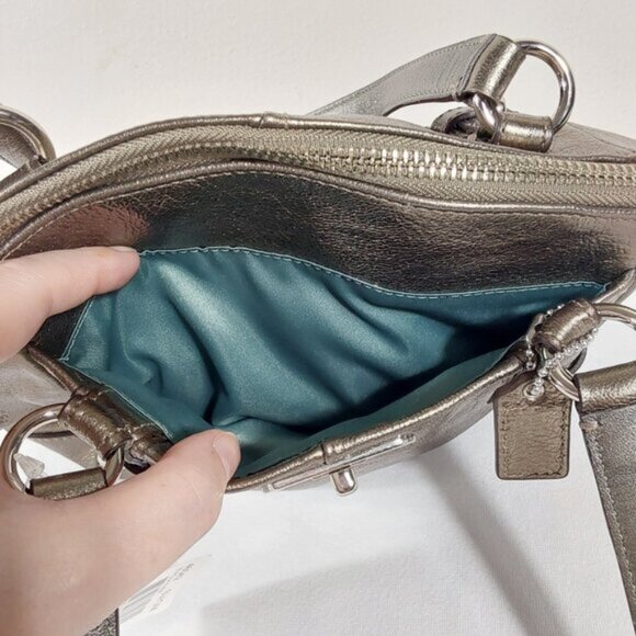 NWT! Coach Metallic Gunmetal Mini Chelsea Leather Satchel Bag - Picture 10 of 12